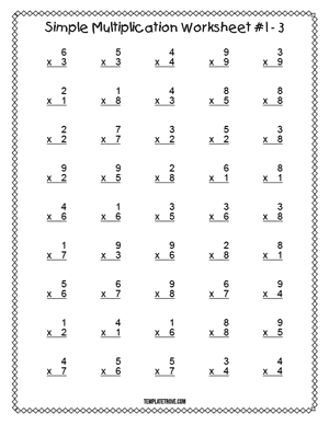Printable Simple Multiplication Worksheet #1-3