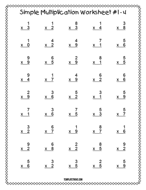 Printable Simple Multiplication Worksheet #1-4