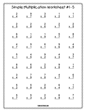 Printable Simple Multiplication Worksheet #1-5