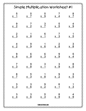 Printable Simple Multiplication Worksheet #1