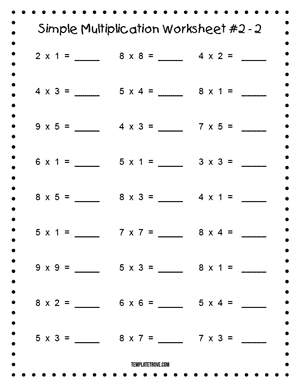Printable Simple Multiplication Worksheet #2-2