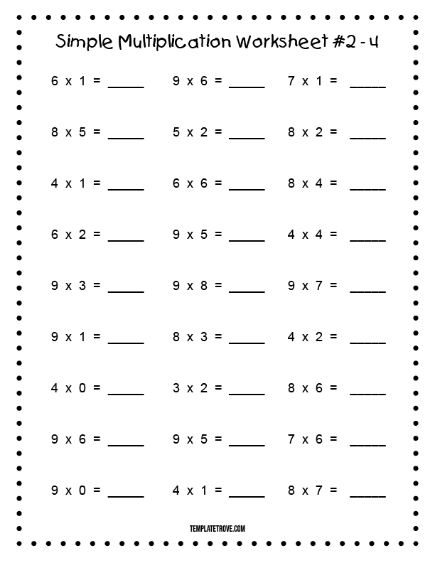 Printable Simple Multiplication Worksheet 2 For 2nd And 3rd Graders