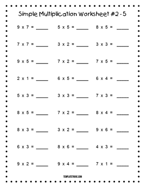 Printable Simple Multiplication Worksheet #2-5