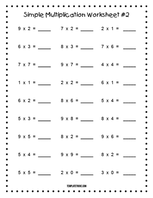 Printable Simple Multiplication Worksheet #2