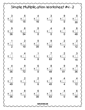 Printable Simple Multiplication Worksheet #4-2