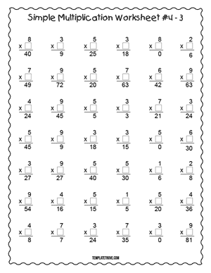 Printable Simple Multiplication Worksheet #4-3