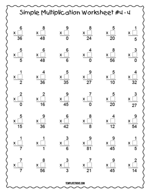 Printable Simple Multiplication Worksheet #4-4