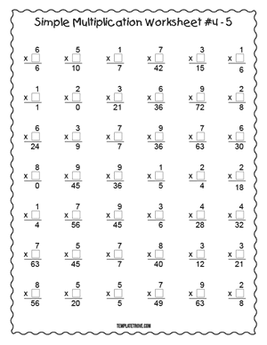Printable Simple Multiplication Worksheet #4-5