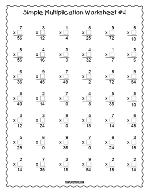 Printable Simple Multiplication Worksheet #4
