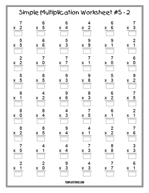 Printable Simple Multiplication Worksheet #5-2