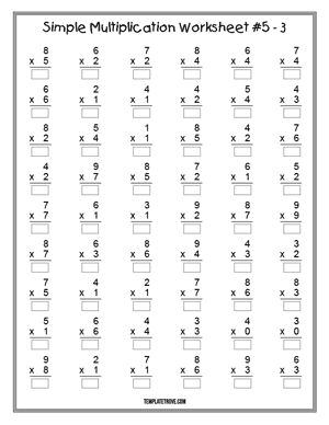 Printable Simple Multiplication Worksheet #5-3