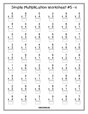 Printable Simple Multiplication Worksheet #5-4