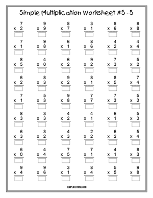 Printable Simple Multiplication Worksheet #5-5
