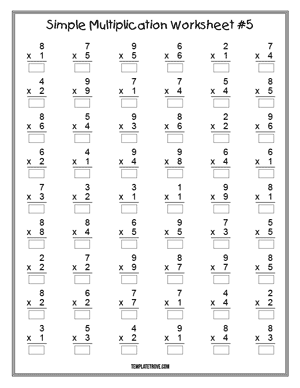 Printable Simple Multiplication Worksheet #5