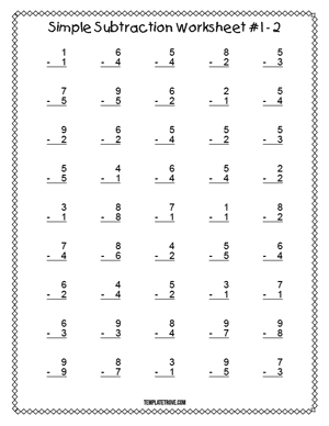Printable Simple Subtraction Worksheet #1-2