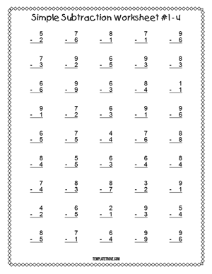 Printable Simple Subtraction Worksheet #1-4