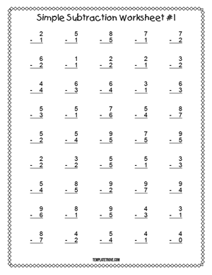 Printable Simple Subtraction Worksheet #1