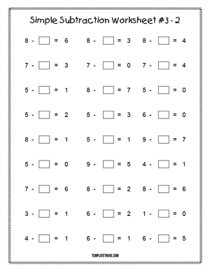 Printable Simple Subtraction Worksheet #3-2