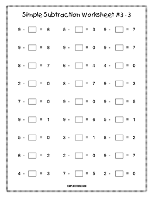 Printable Simple Subtraction Worksheet #3-3