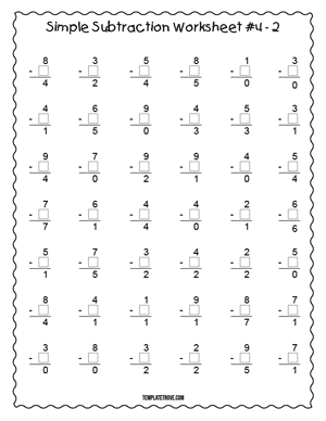 Printable Simple Subtraction Worksheet #4-2