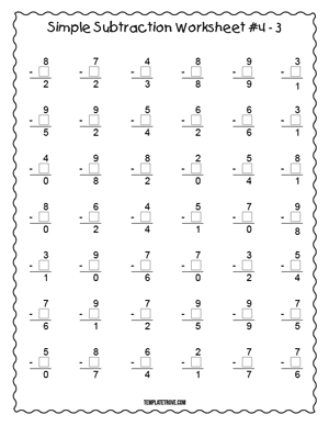 Printable Simple Subtraction Worksheet #4-3