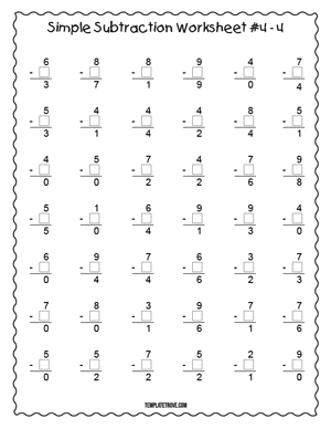 Printable Simple Subtraction Worksheet #4-4