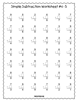 Printable Simple Subtraction Worksheet #4-5