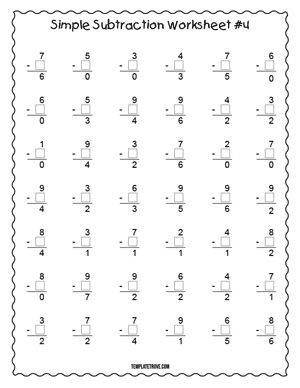 Printable Simple Subtraction Worksheet #4