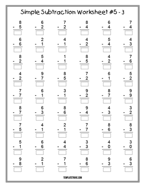 Printable Simple Subtraction Worksheet #5-3