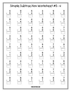 Printable Simple Subtraction Worksheet #5-4