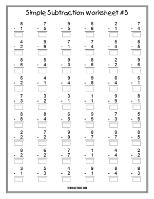 Printable Simple Subtraction Worksheet #5