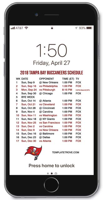 2018 Tampa Bay Buccaneers Lock Screen Schedule