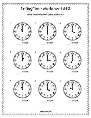 Telling Time Worksheet #1-2