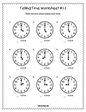 Telling Time Worksheet #1-3