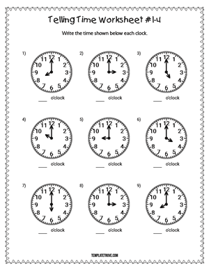 Telling Time Worksheet #1-4