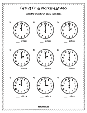Telling Time Worksheet #1-5