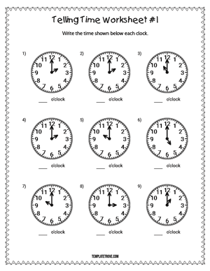 Telling Time Worksheet #1