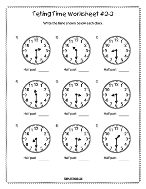 Telling Time Worksheet #2-2