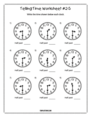 Telling Time Worksheet #2-5