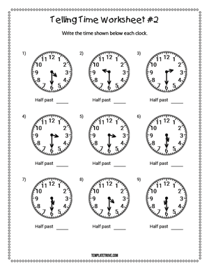 Telling Time Worksheet #2