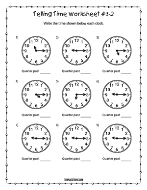 Telling Time Worksheet #3-2