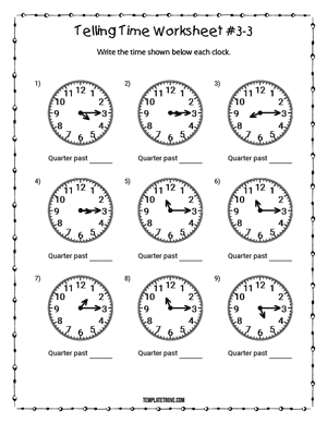 Telling Time Worksheet #3-3