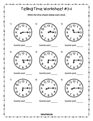 Telling Time Worksheet #3-4