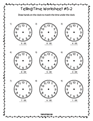 Telling Time Worksheet #5-2