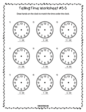 Telling Time Worksheet #5-5