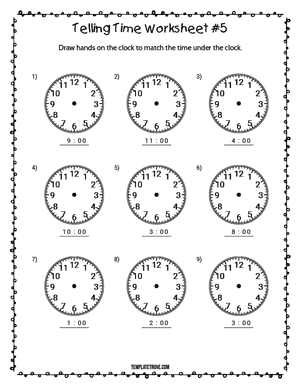 Telling Time Worksheet #5