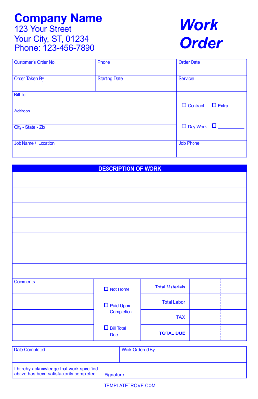 Work Order Forms