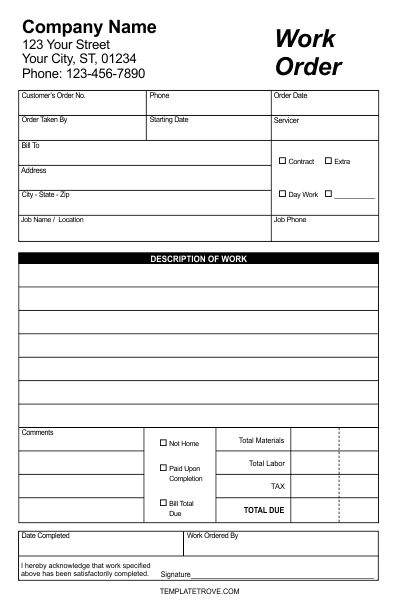 Free Mechanic Work Order Template Word