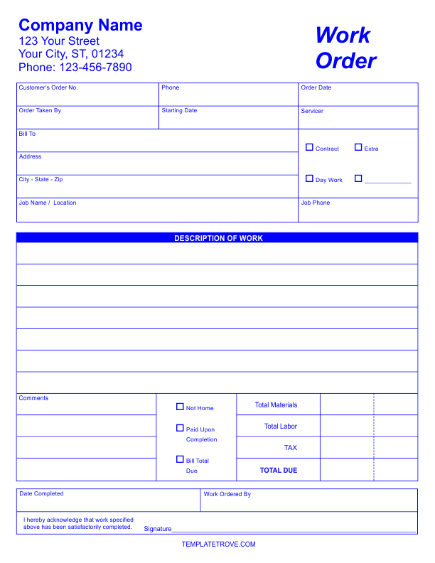 job order form template excel